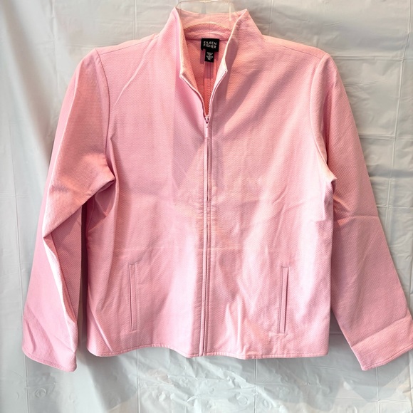 NWOT Eileen Fisher Pink 98% Cotton Pique Lapel Collar Jacket SZ L P  Full Zip - Picture 5 of 9